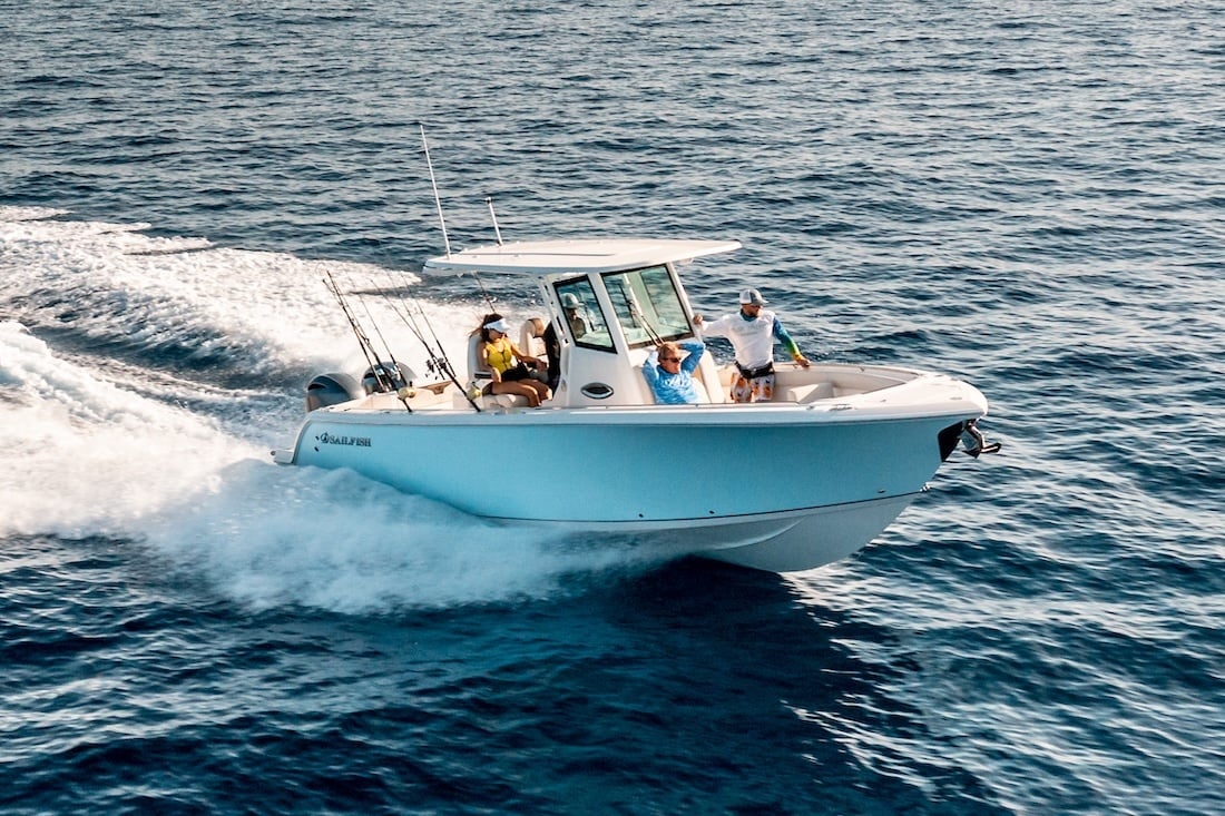 sailfish 272 center console boat cruising in open ocean