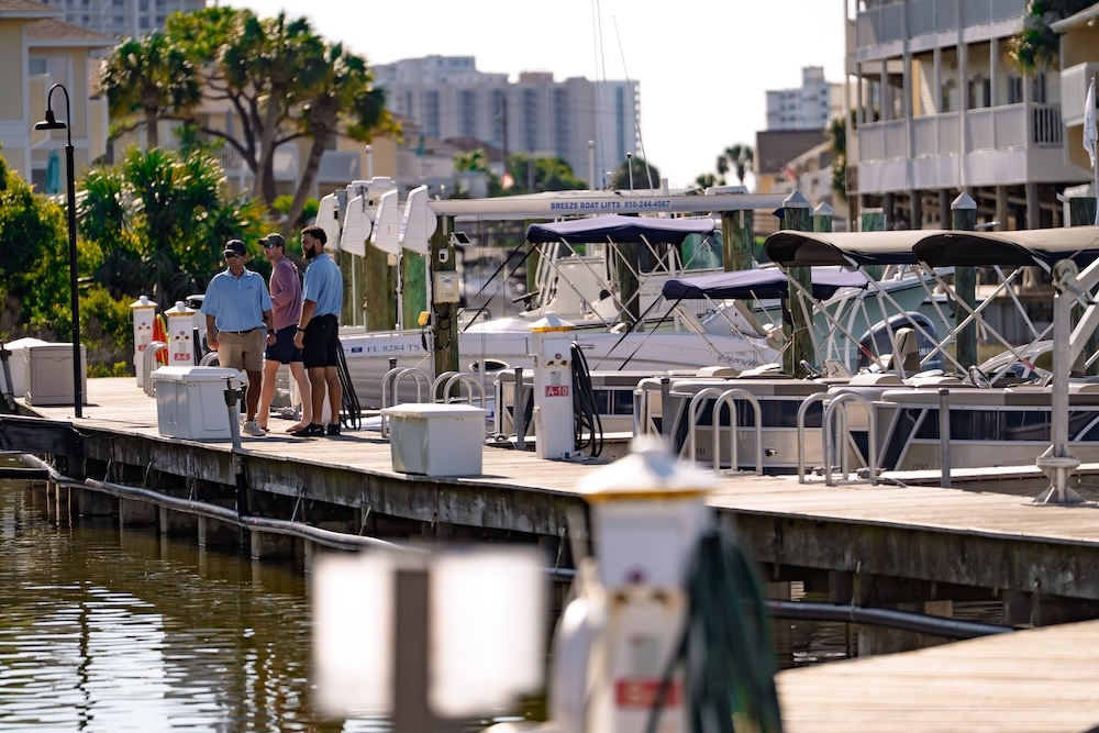 Legacy team morning meeting at the dock