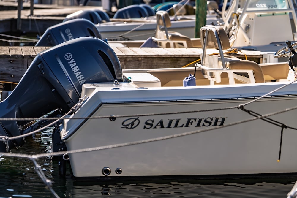 sailfish deep sea fishing boats docked at marina