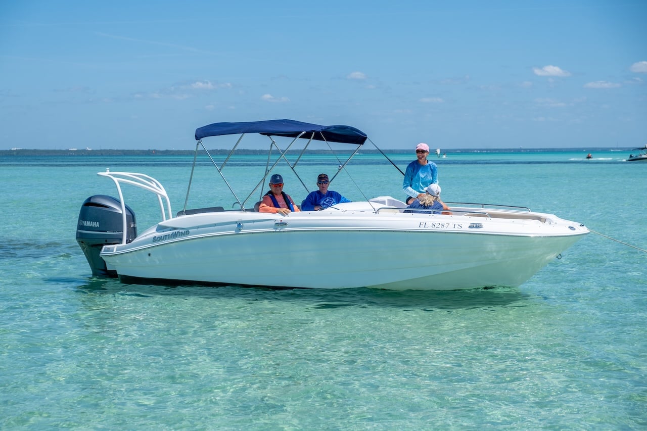 southwind deck boat floating at crab island in destin fl